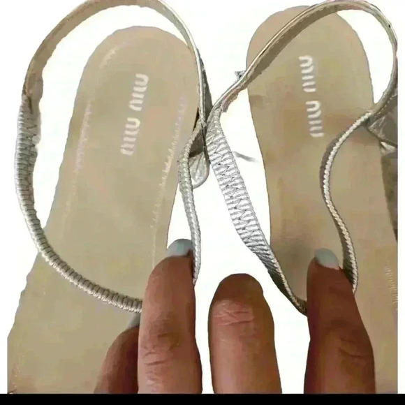 Miu Miu Womens Silver Crystal Strap Flat Designer Embellished Evening Sandal 40 - Picture 11 of 16